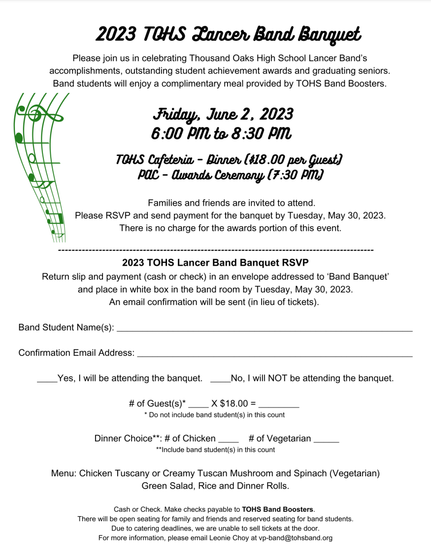 2023 band banquet rsvp