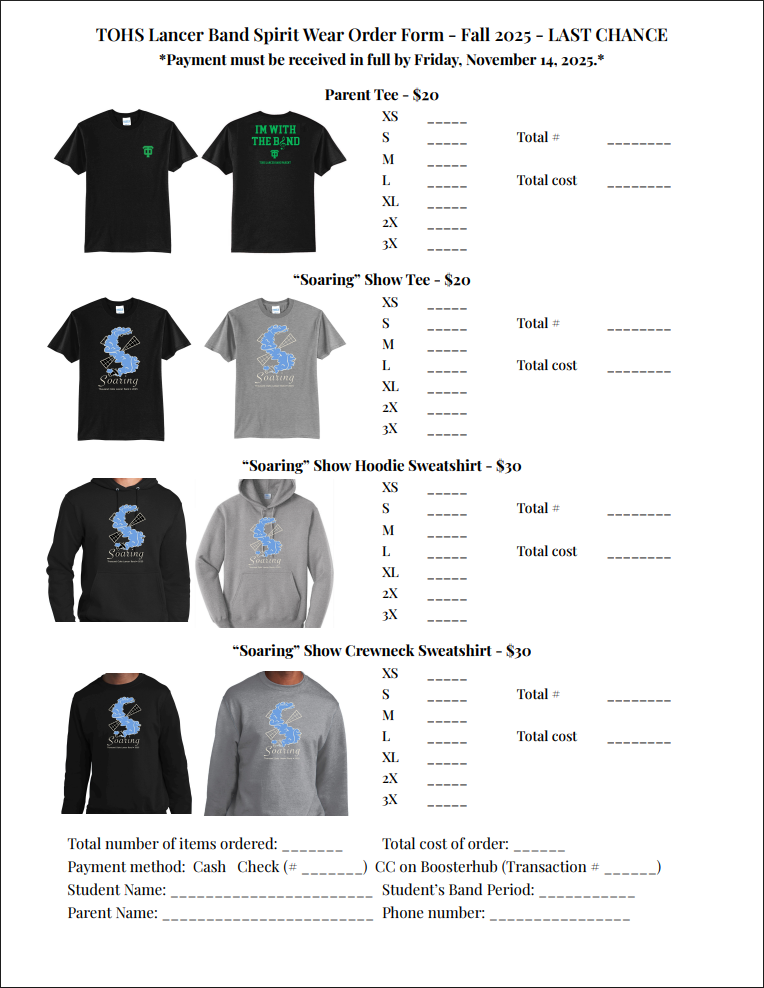 Spirit Wear Order Form Fall 2025 2