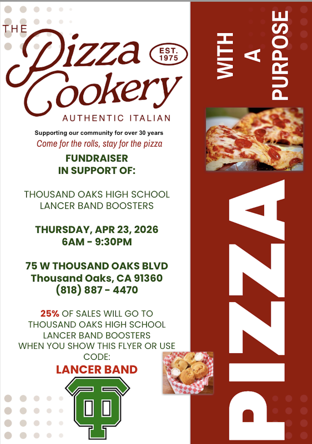 PIZZA COOKERY RESTAURANT FUNDRAISER