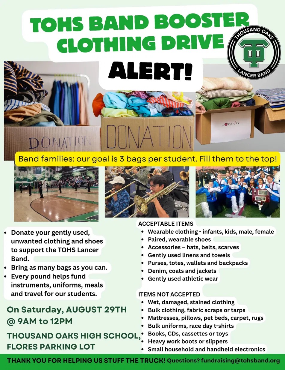 CLOTHING FUNDRAISER TOHS Band August 29 2026